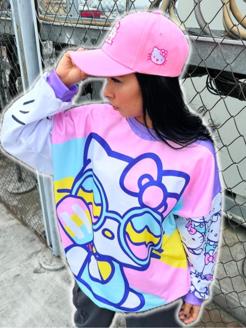 Hello Kitty Pastel Colorblock Graphic Long Sleeve - Pink, Blue, Yellow
